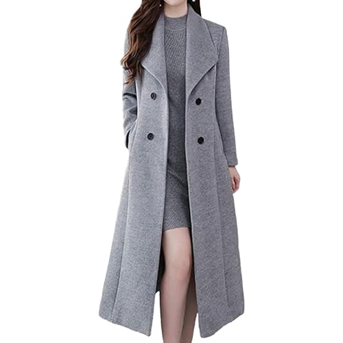 Abrigo largo de invierno para mujer, cálido, cruzado, largo hasta la rodilla, ajustado, grueso, de lana tipo gabardina.