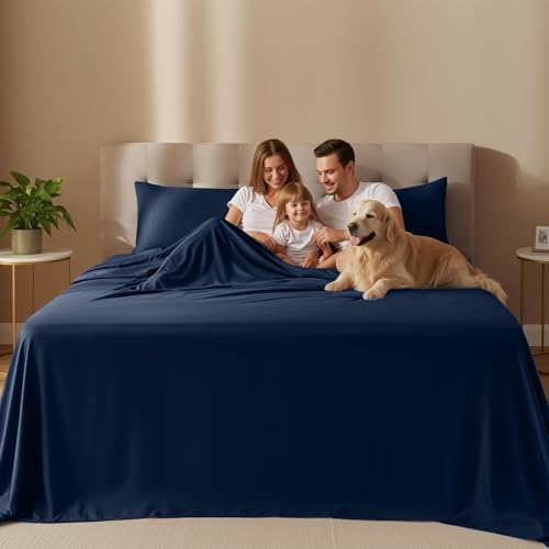 Image of Utopia Bedding California King Sheet Set - 4 Piece Bed Sheets for Cal King Size Bed, Soft and Breathable Microfiber, Includes 1 Fitted Sheet, 1 Flat Sheet and 2 Pillowcases (Navy Blue)
