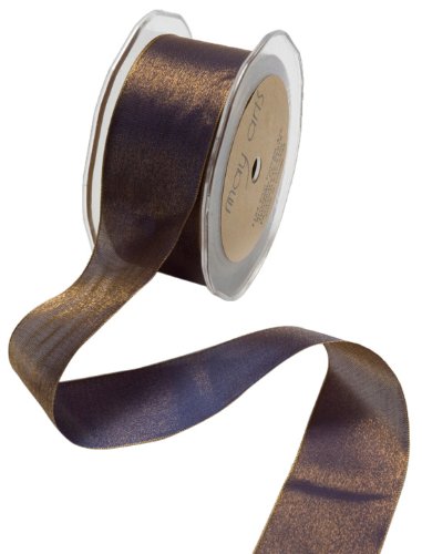 May Arts 1-Inch Wide Ribbon, Blue and Antique Gold Iridescent