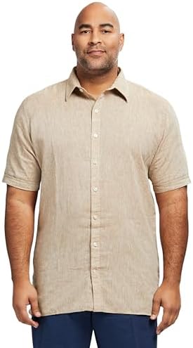 IZOD Men's Big and Tall Linen Button Down Short Sleeve Shirt, Silver Birch,  3X : Amazon.sg: Fashion