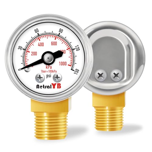 AetralYB 1-Inch Mini Pressure Gauge, 0-150 PSI / 0-1000 kPa, High-Pressure Dual-Scale Air Pressure Gauge, Stainless Steel Case, 1/8” NPT Bottom Mount for Hydraulics and Compressed Air Systems
