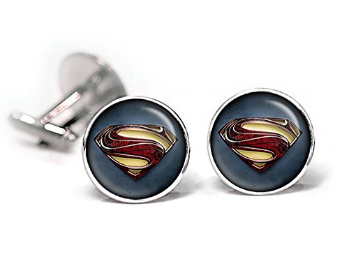SharedImagination Superman Cufflinks, Man of Steel Tie Clip Tack, Justice League Jewelry, Superhero Wedding Party Jewelry, Groomsmen Gift