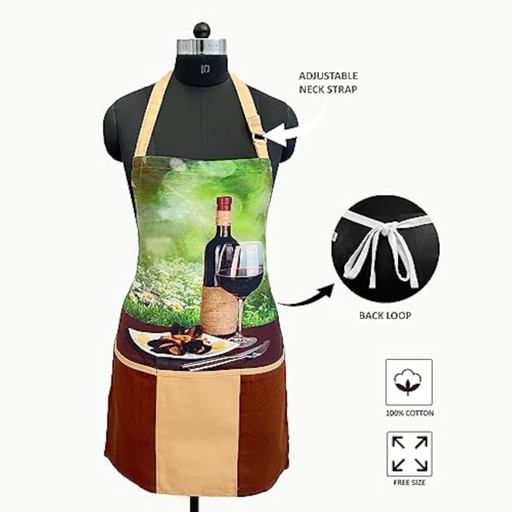 Stylish Cotton Apron with 3 Pockets for Home Kitchen Use