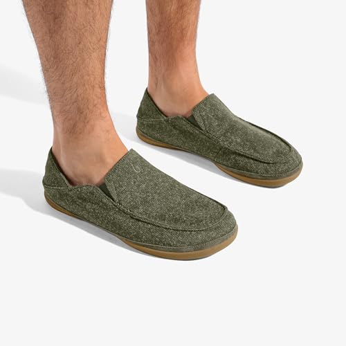 Image of OluKai Moloa Hulu Men's Wool-Blend Slippers, Soft & Heathered Knit Slip On Shoes, Suede Leather Foxing, Drop-In Heel Design