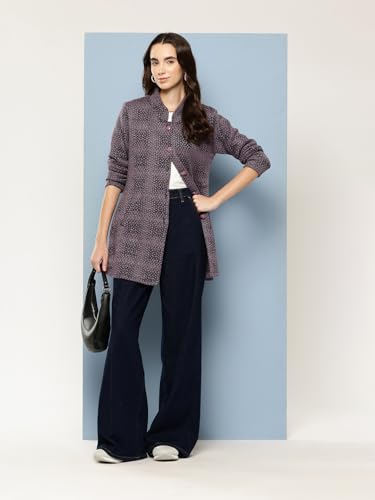 Image of Aarika Womens Winter Wear Lemon Colour Abstract Woolen Cardigan