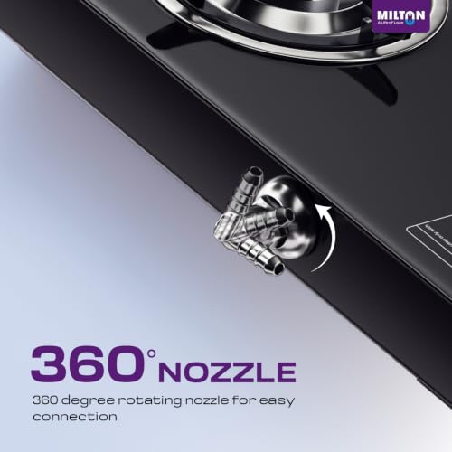 Image of Milton Ignis Pro 2 Burners Auto Ignition Gas Stove | ISI Certified | 6mm Toughened Glass Top | 360 Degree Nozzle | Heavy Duty Pan Support | Brass Burners | 1Y Manufacturer's Warranty -Black & White