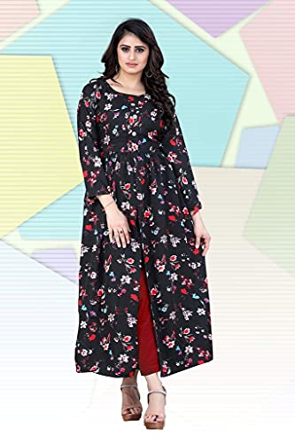 Image of H.E HAMZA ENTERPRISER Printed Crepe Material Brown Western Dress For Women