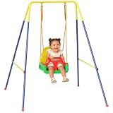 AIYAPLAY Portique Balançoire Exterieur Enfants 3-en-1 Pliable Multicolore...