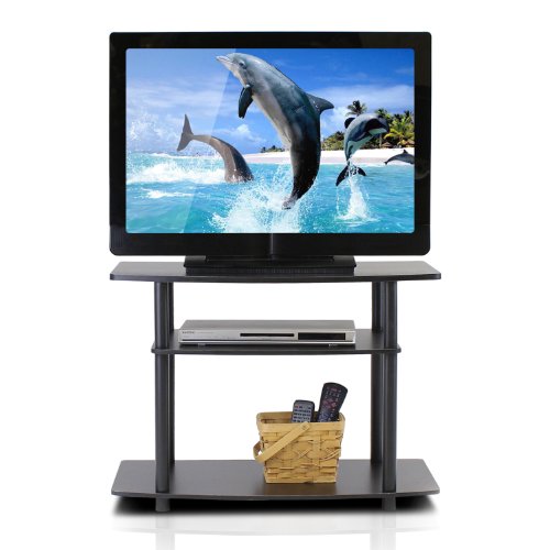 FURINNO Turn-N-Tube No Tools 3-Tier TV Stands, Dark Brown/Black