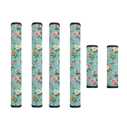 Image of 6 Pcs Refrigerator Microwave Door Handle Covers Electrical Appliances Handle Protector Keep Clean and Protected from Oil Stains, Fingerprints, Liquids, Bird Floral Teal