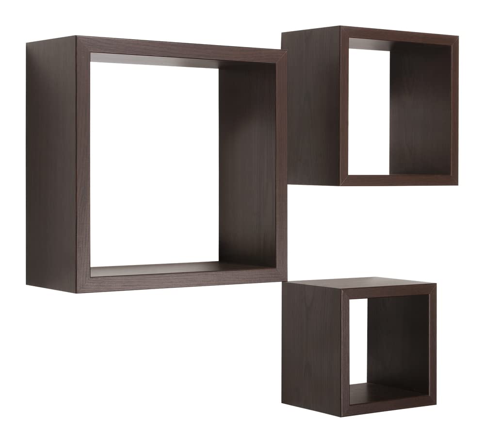 MODULARREDO | RUBIC Set di 3 Mensole da Muro, Cubi Arredo, Mensole Cubo, Cubi da Parete, 35x35x15.5 cm, 25x25x15.5 cm e 20x20x15.5 cm, Wengè, Kit Tasselli Incluso - Made in Italy