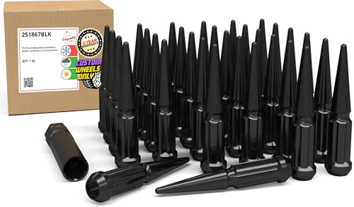Image of Wheel Accessories Parts 32 Pcs 9 /16 inch-18 Thread Spike Spline 4.40 inch Long Lug Nuts Black Truck Spline Hex Fits Ram 2500 3500 | Ford F250 F350 | Chevrolet GMC C20 K20 K30 K35 C2500 C3500