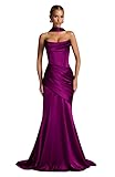 Satin Bridesmaid Dress with Scarf Strapless Plum Prom Dresses for Women 2025 Cowl Neck Mother of The Bride Gown 4