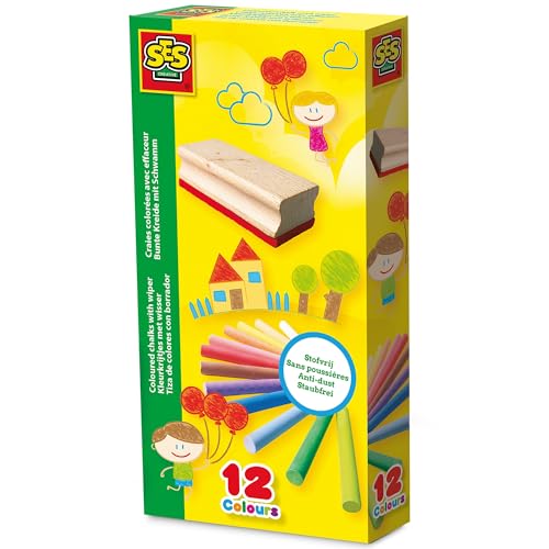 SES Creative 00208 Craie colourée avec éponge - craies sans poussière pour le dessin et la peinture créatifs