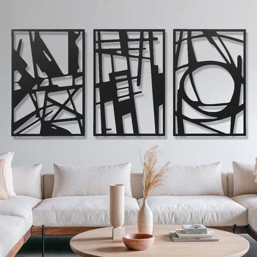 AMAATE 3 Piece Modern Abstract Black Metal Wall Art, Minimalist
