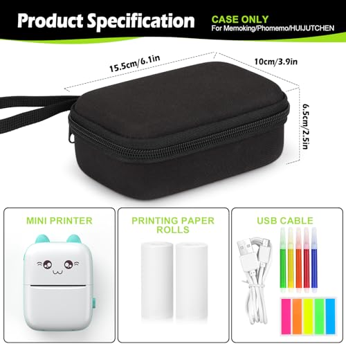 Image of Carrying Case Mini Printer, Compatible with Label Printer Shockproof Storage Bag for Thermal Printer Portable Organizer Bag for Paper /USB Cable Accessories (Box Only), Black