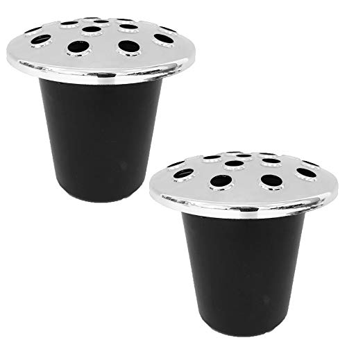 Memorial Graveside Flower Vase Insert Black with Silver Lid - 2 x Vases
