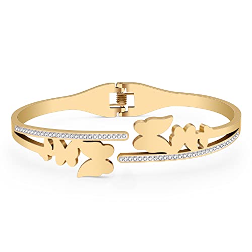 Yayako Stainless Steel Rhinestone Bracelet Bangle Dainty 18K Plated Silver Gold Bracelets For Women Girls Charm Bracelets Gifts (Plated Gold Butterfly Bracelets) #TOP2