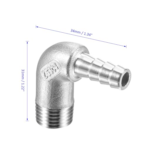 M METERXITY 2 Pack Hose Barb Fittings - 90 Degree Elbow Stainless Steel 8mm Pipe Connector Apply to Water Fuel (G1/4 Male Pipe) - Image 4
