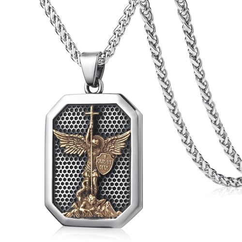 KIRTIJW St Saint Michael Pendant Necklace Mens St Archangel Michael Medal for Men Medallion Jewelry KJW631