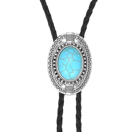 Image of AZORA Western Cowboy Bolo Tie Men Leather Necktie Leather Cord Turquoise Stone Bolo Ties for Men Women