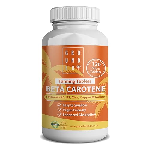 Grounded Beta Carotene Tanning Tablets | 120 Tablets, 4 Month Supply | with Zinc, Vitamin A, B2, B3, Copper & Iodine | High Strength Antioxidant Support | Vegan-Friendly & Made in The UK