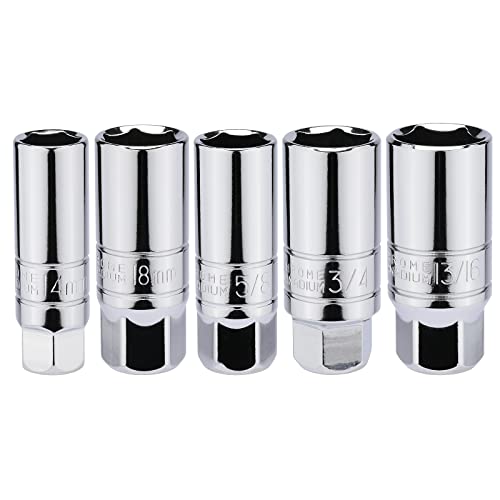 Mayouko 5Pcs 3/8 Inch Drive Spark Plug Socket Set, Metric&Sae, Cr-V, 5/8 Inch, 3/4 Inch, 13/16 Inch, 14Mm, 18Mm #TOP1