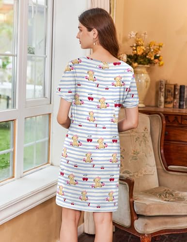 Image of Ekouaer Nightgowns for Women Short Sleeve Sleep Shirts V Neck Nightshirts Soft Sleepshirt Caual T Shirt Sleepdress