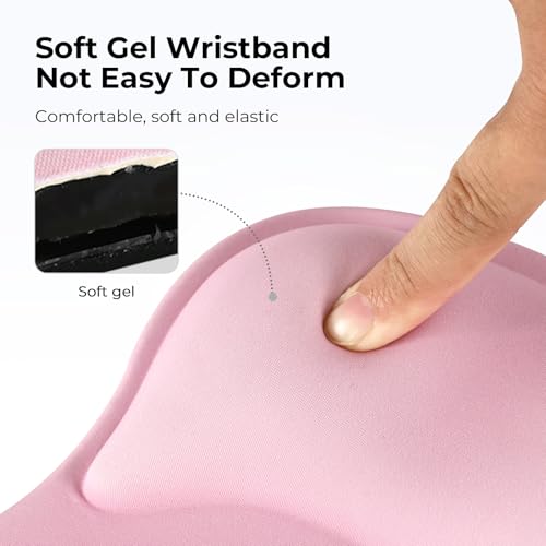 Image of EooCoo Ergonomic Pink Mouse Pad with Gel Wrist Rest Support Middle Concave Design, Relieve Wrist Pain Mousepad, Wrist-Contoured Design for Carpal Tunnel Syndrome, Office Desk Accessories for Women