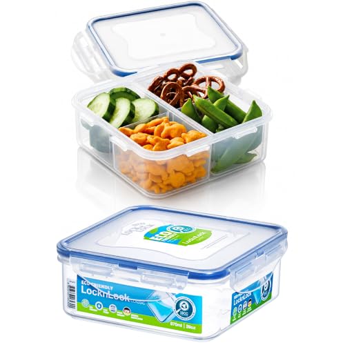 LOCK & LOCK Easy Essentials On The Go Meal Prep Lunch Box, Airtight Containers with Lid, BPA Free, Square (4 Section) -29 oz, Clear