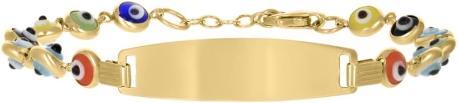 14K Yellow Gold Enamel Evil Eye Good Luck 6" ID Bracelet