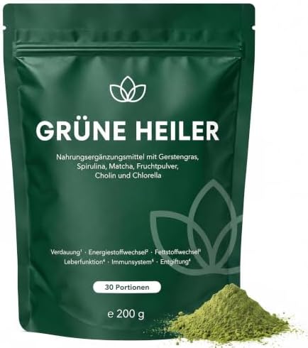 Grüne Entgiftungspulver, 200g Grüner Pulver Helfer, Superfood Pulver Helfer Pflanzenpulver mit Matcha, Gerstengras, Spirulina & Heidelbeeren