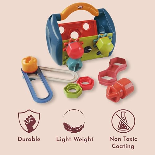 Image of Tolo Bio Tool Box | 14-Piece Kids Engineering Tool Set with Screwdriver, Spanner, Connectors, Screws, Bolts, Nuts & Gears | Educational STEM Toy for Creative Play | Portable with Sturdy Handle
