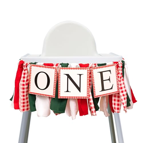 GIOGUK Italian Pizza Picnic First Birthday High Chair Banner - Pizza Picnic Themed 1st Birthday Party Decorations Highchair Banner, Italian Birthday Party Supplies Fabric Garland Banner, Anniversary Cake Smash Photo Props Garland
