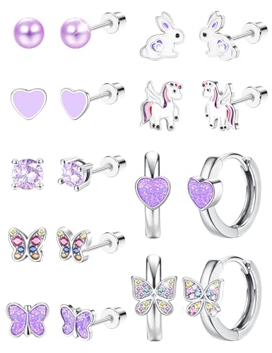 CASSIECA 9 Pares Pendientes Niña Pendientes Niñas Bebe Acero Inoxidable Pendientes Hipoalergenicos Mujer Multicolor Corazón Flor CZ Pendientes Joyería Regalos para Niña Mujeres