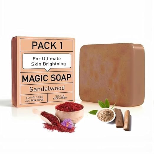 Image of Ghar-Soaps Sandalwood & Saffron Magic Soaps | Paraben-Free Handmade Bath Soap | Chandan & Kesar Skin Brightening & De-Tan Removal Soap for Men & Women | Natural & Ayurvedic Glow Soap (Pack Of 1)