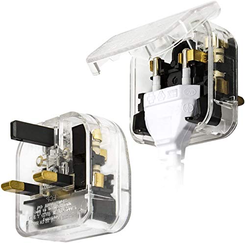 Eagle smart 2pcs European to UK Plug Adaptor with Circuit Protection Fuse Transparent Shell (2 Pole Euro to 3 Pin UK Plug)