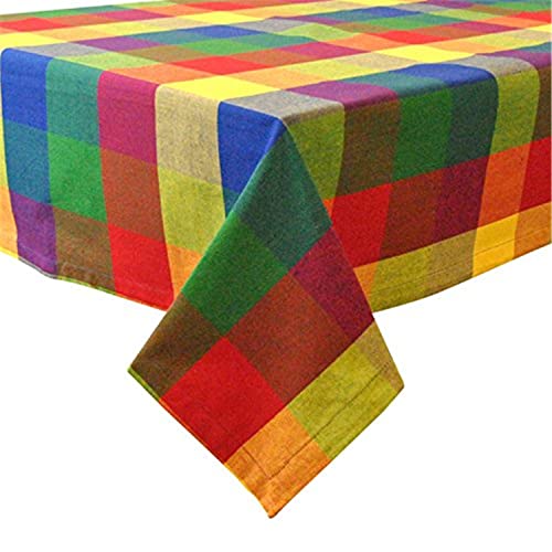 Design Imports Palette Check Indian Summer Tablecloth, 84'L x 60'W, Multicolor