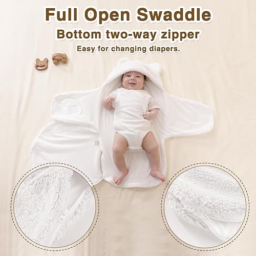Image of AiWMGL Baby Swaddle Boys Girls 3-6 Months Fleece Winter Warm Adjustable Newborn Swaddling Wrap Soft Blanket Sleeping Sacks Infant