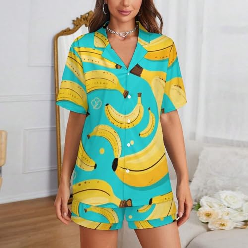 Women Girls 2 Pack Pajama Set Button Up Sleep and Lounge Set2