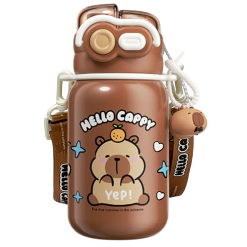 Ssguopte Botella de Agua de Capibara, 530 ml, Vaso térmico de Acero Inoxidable (café)