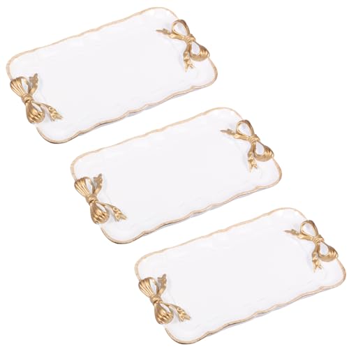 KEGAJEGA 3 bandejas para joyas con diseño de lazo estético, plato decorativo de resina, para joyas, cuenco pequeño para joyas, decoración para salón, tocador, mesita de noche, mesa de comedor (blanco)