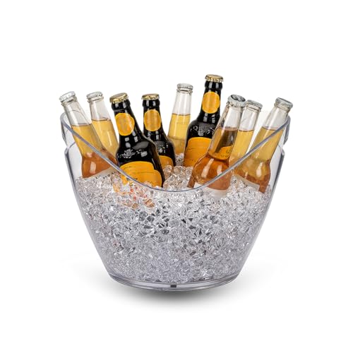 Virsus Secchiello Portaghiaccio Ovale 58654 misura 34,5x26x24 cm, capacità 8 Lt, secchio in plastica per ghiaccio, 2 Maniglie, secchiello per bottiglie Vini Champagne per feste ed eventi (Trasparente)