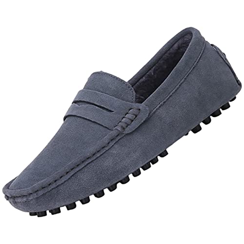 Image of ANUFER Men's Suede Leather Penny Loafers Comfort Driving Shoes Moccasin Slippers