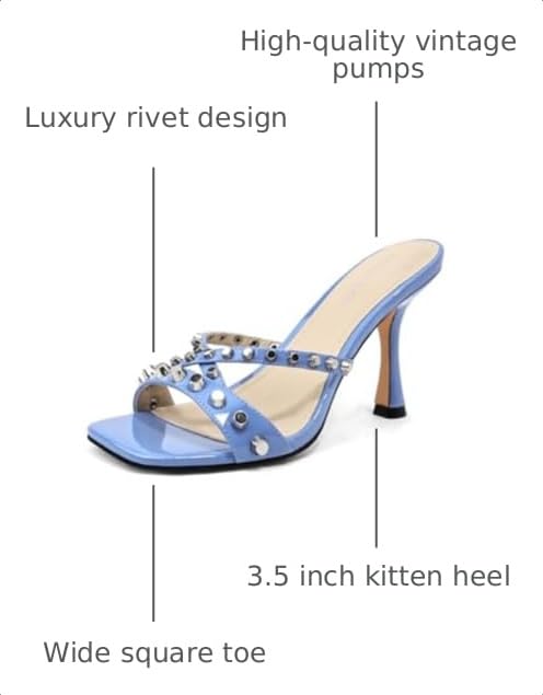 Image of Womens Heels Square Toe Heeled Sandals for Women Low Kitten Heels Sandals Open Toe Slip on Mule for Party Wedding Dress Shoes