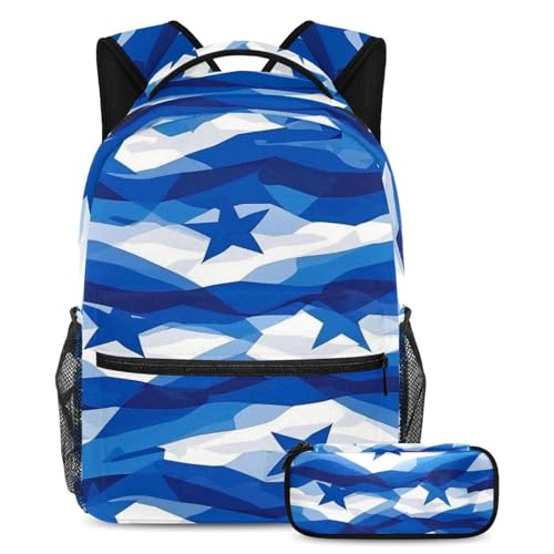 Sac à dos drapeau étoiles bleues art cadeau de rentrée scolaire mixte