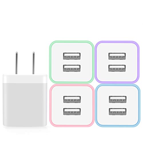 Power-7 [5-Pack] USB Wall Charger, Charging Block 2.1A/5V Dual Port USB Plug Charger Cube Power Adapter Compatible with iPhone 11/Xs Max/XR/X/8/7/6 Plus/5S, iPad, Samsung, LG, Moto, Android Phone More