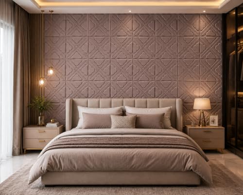 Image of Velvet 3D Peel and Stick Wall Panels | Self-Adhesive PE Foam Wallpaper Sheets for Room, Bedroom & Home Decor - Waterproof & Easy DIY (60x60cm, 6mm Thick) - 1 Pack (Approx. 4.3 sqft)
