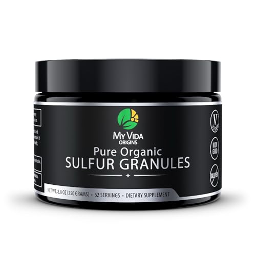 My Vida Origins Pure Organic Sulfur | 99% Pure MSM Granules Supports Skin, Hair, & Joint | Non-GMO, Vegan, Gluten Free (62 Servings) 2 Months Supply