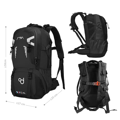 OcioDual Mochila Senderismo 40 Litros, Mochila Trekking, Montaña y Camino de Santiago, Multifuncional, Ligera, Mochilas Hombre para Camping, Acampada, Marcha Nórdica, Supervivencia, Negro - imagen 6